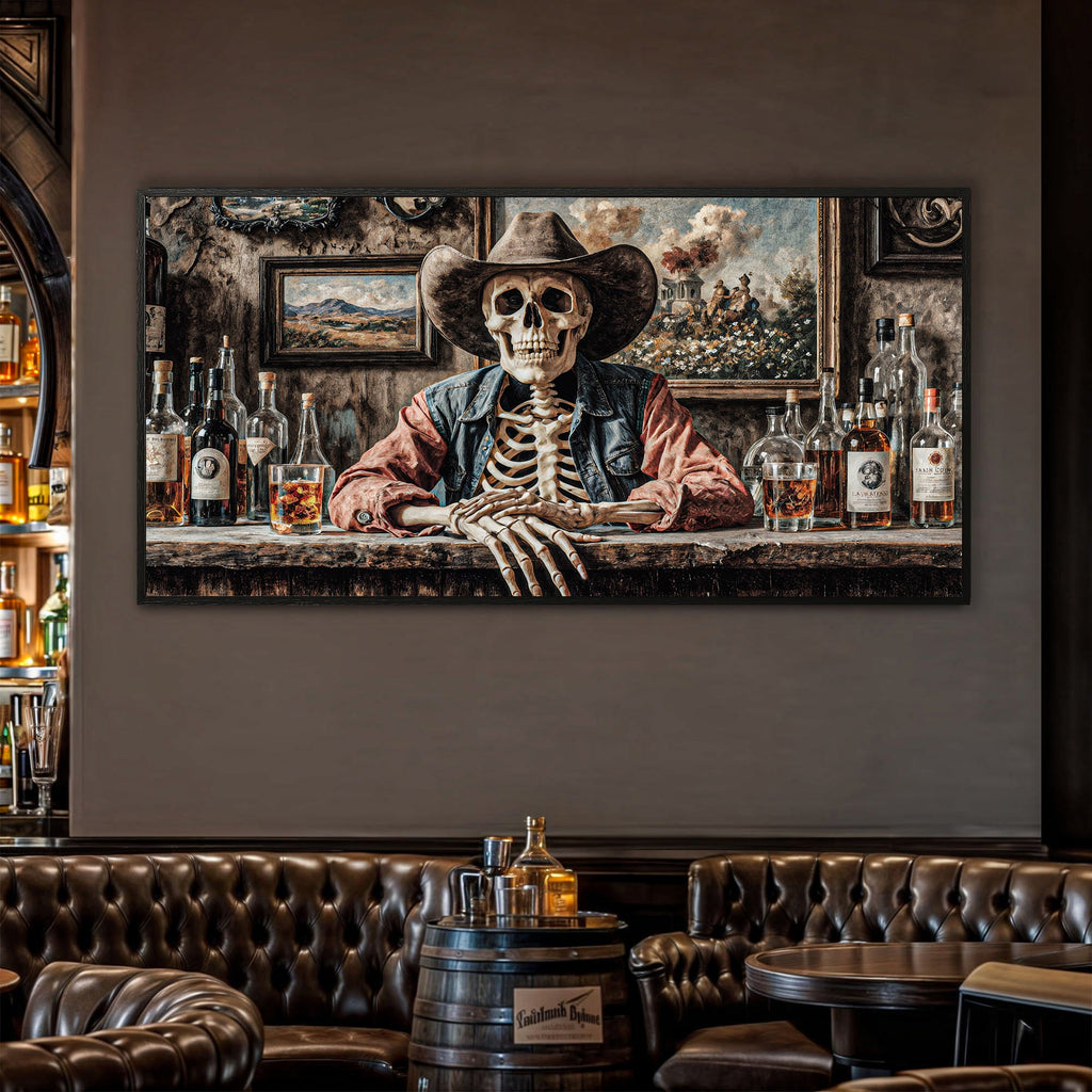 Skeleton Cowboy Barman At Western Saloon Wall Art | Canvas | Wiccan Center