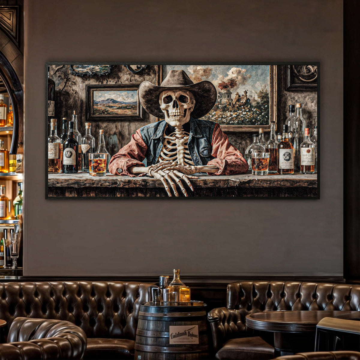Skeleton Cowboy Barman At Western Saloon Wall Art | Canvas | Wiccan Center