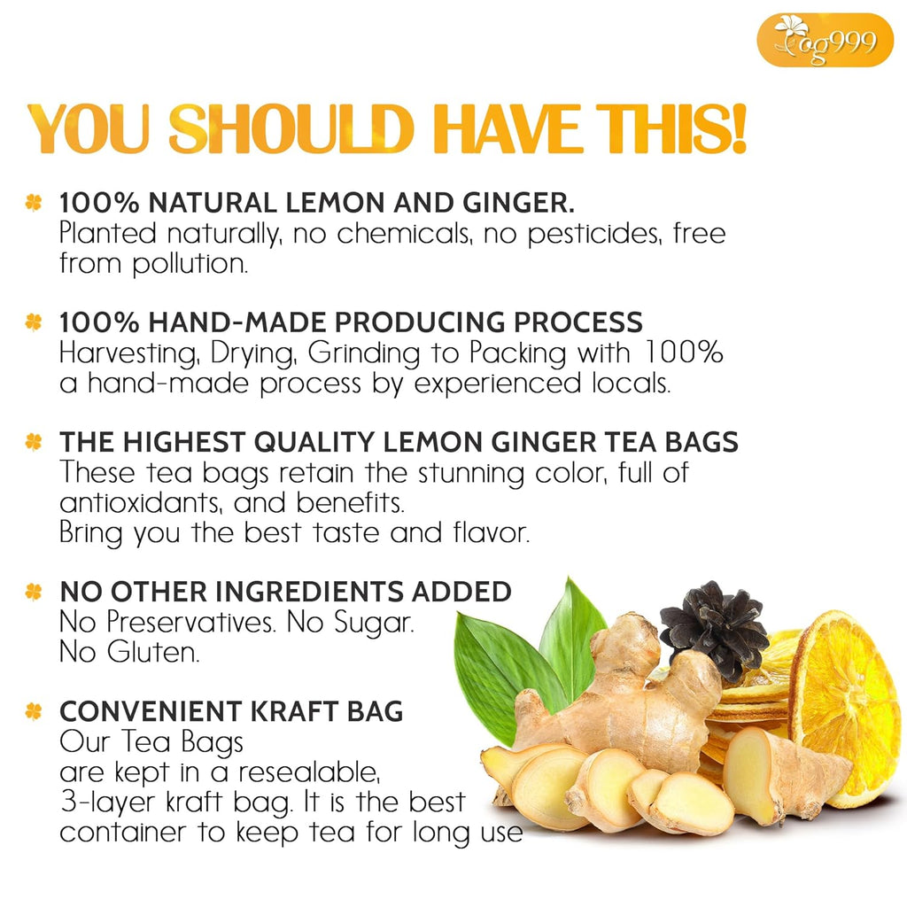 Premium Lemon, Ginger Herbal Blend Tea Bag | Improve Digestion, Support Brain, Weight, Skin and Sleep, Eco-Conscious Tea Bags | Tea | Wiccan Center