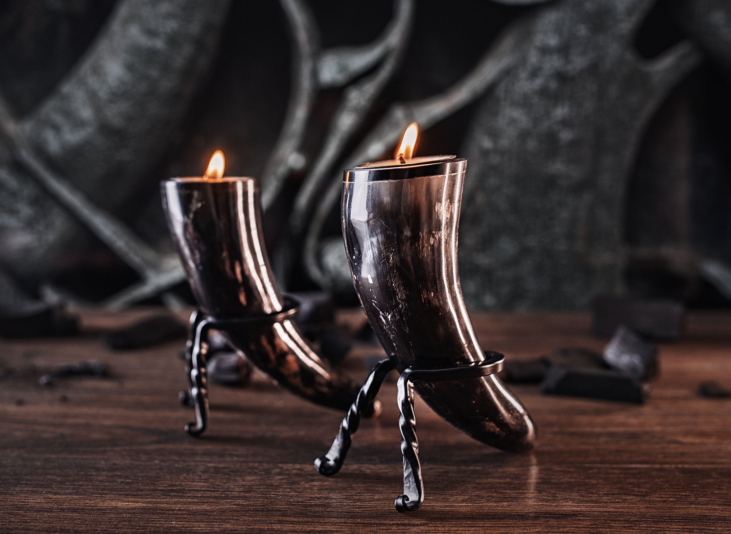 Viking Candle Holders – Ox Horn Tealight Set of 2