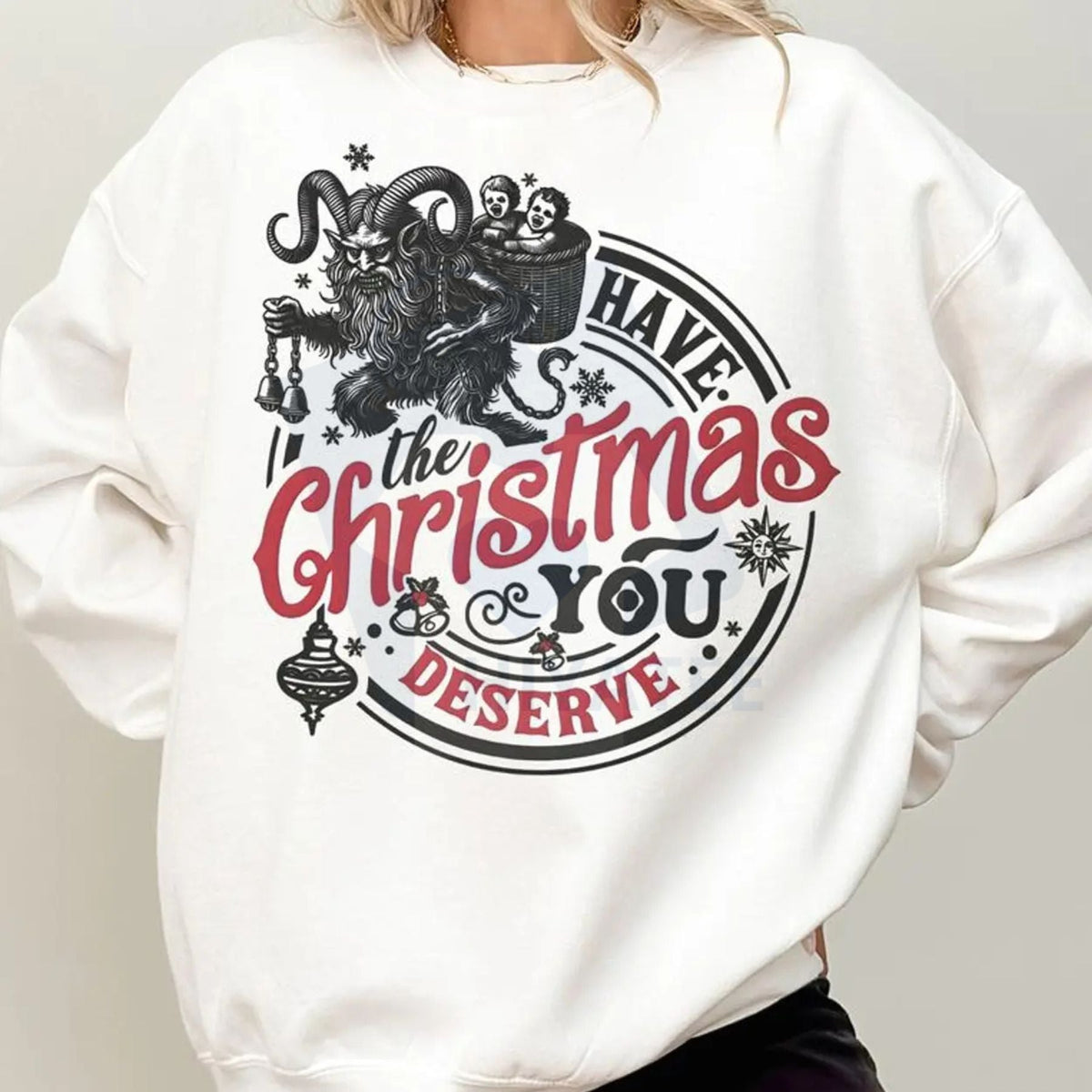 Krampus Christmas Sweatshirt: Sarcastic Funny Krampusnacht Crewneck, Dark Horror Xmas, Dark Humor Sweater, Trending 25 | Sweatshirt | Wiccan Center