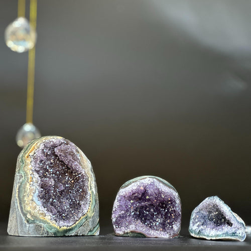 3 pieces lot Amethyst Crystals, Small Amethysts SET, polished crystals with agate layers at edges | Amethyst Geodes | Wiccan Center