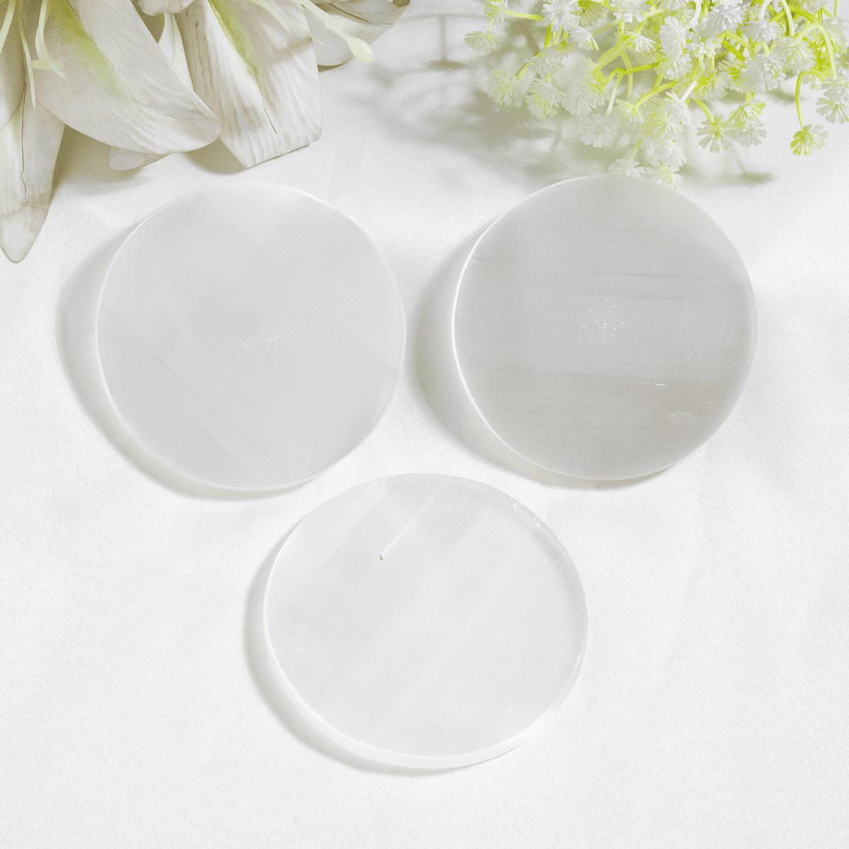 3 inches Selenite Plate, White Round Plain Selenite Charging Plate