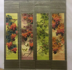 Rare Hand-Painted Qing-Style Hanging Scrolls – Grapes & Bird, 4‑Piece Set | Scroll Painting | Wiccan Center