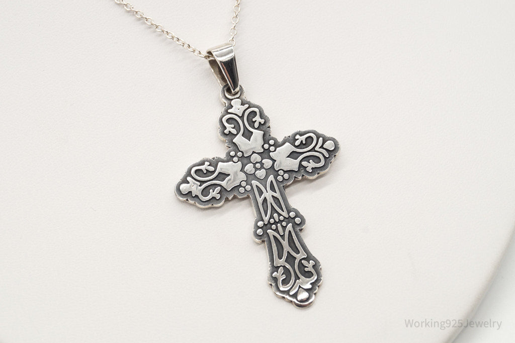 Vintage Large Mexico Artisan CII Cross Sterling Silver Necklace | Jewelry > Necklaces > Pendants | Wiccan Center