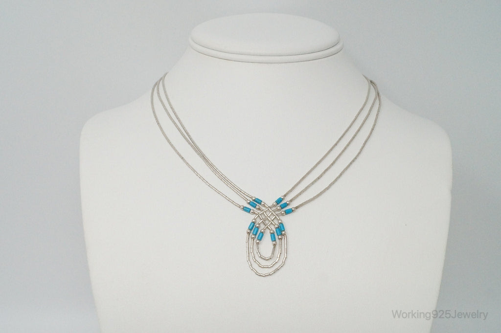 Vintage Native American Unsigned Turquoise Sterling Silver Bead Necklace | Jewelry > Necklaces > Pendants | Wiccan Center