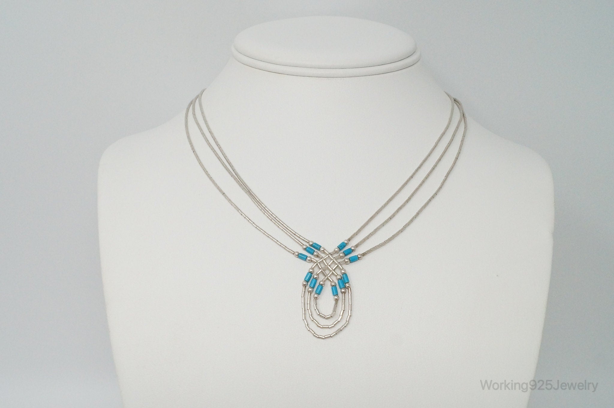 Vintage Native American Unsigned Turquoise Sterling Silver Bead Necklace | Jewelry > Necklaces > Pendants | Wiccan Center