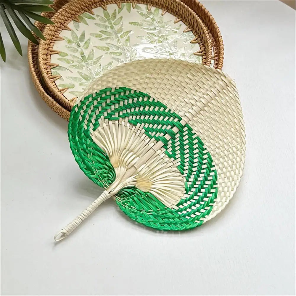 Colorful Handmade Fan Chinese Style Heart Shaped Straw Bamboo Woven Fan Summer Anti-Mosquito Cooler Handfan Home Decor Pendants