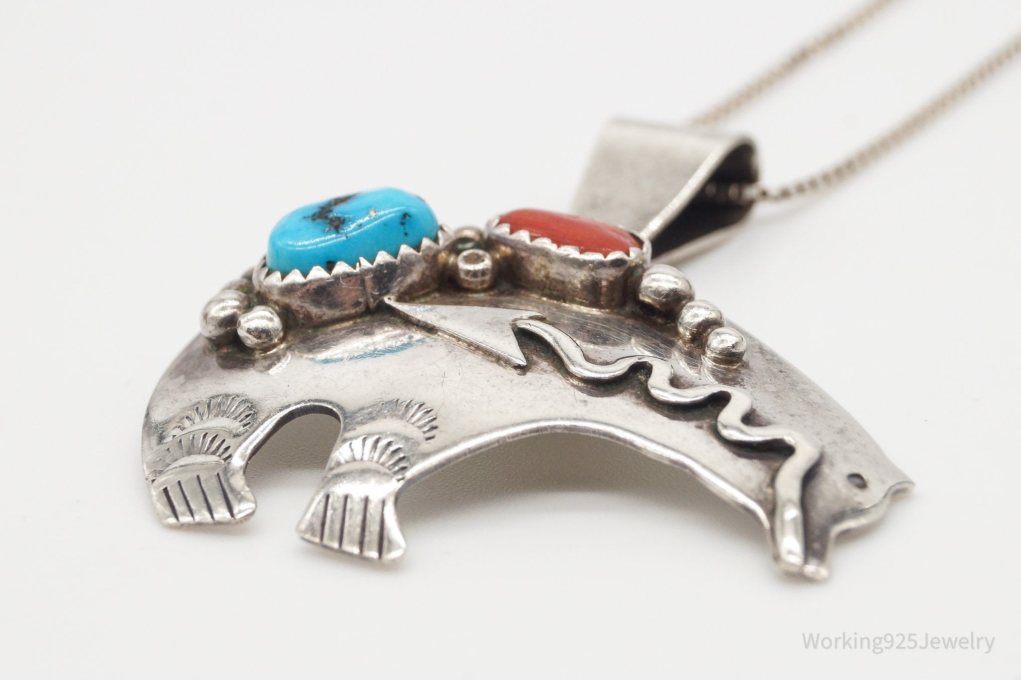 Vintage Native American Richard Begay Turquoise Coral Sterling Silver Necklace | Jewelry > Necklaces > Pendants | Wiccan Center