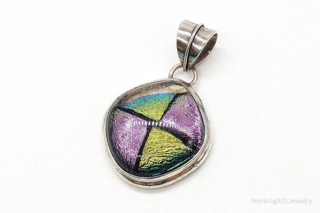 Vintage Large Dichroic Glass Sterling Silver Necklace Pendant | Jewelry > Necklaces > Pendants | Wiccan Center