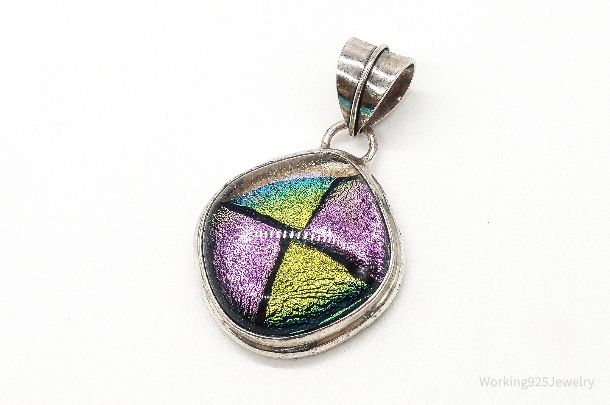 Vintage Large Dichroic Glass Sterling Silver Necklace Pendant | Jewelry > Necklaces > Pendants | Wiccan Center