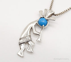 Vintage Handmade Native American Kokopelli Turquoise Sterling Silver Necklace | Jewelry > Necklaces > Pendants | Wiccan Center