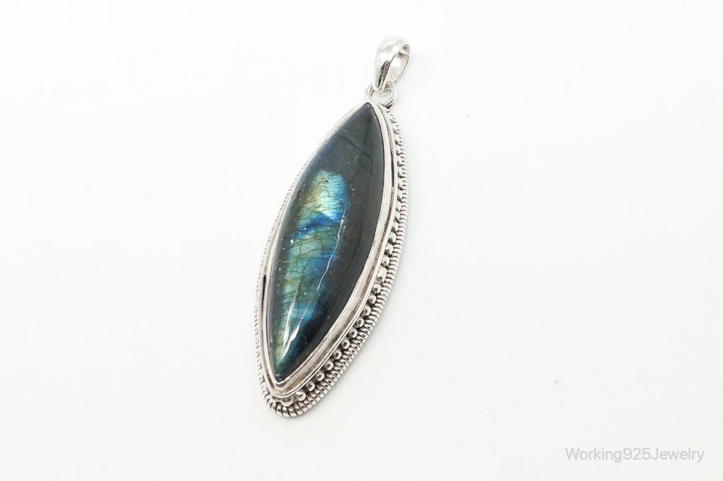 Vintage Long Large Labradorite Sterling Silver Necklace Pendant | Jewelry > Necklaces > Pendants | Wiccan Center