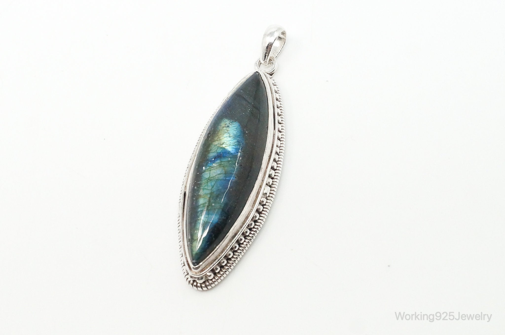 Vintage Long Large Labradorite Sterling Silver Necklace Pendant | Jewelry > Necklaces > Pendants | Wiccan Center