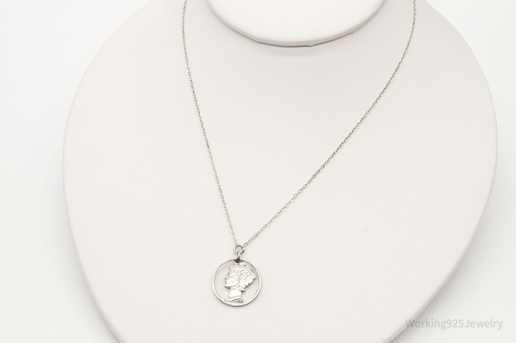 Vintage 1944 Mercury Dime Coin Cut Out Pendant - Sterling Silver Chain Necklace | Jewelry > Necklaces > Pendants | Wiccan Center