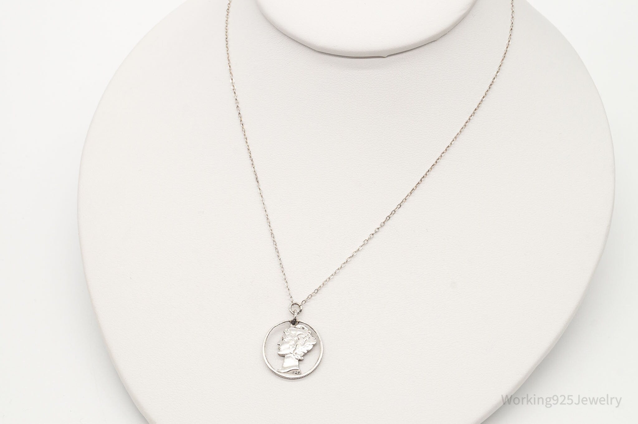 Vintage 1944 Mercury Dime Coin Cut Out Pendant - Sterling Silver Chain Necklace | Jewelry > Necklaces > Pendants | Wiccan Center