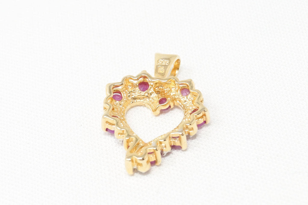 Vintage Ruby Heart Cubic Zirconia Gold Vermeil Sterling Silver Necklace Pendant | Jewelry > Necklaces > Pendants | Wiccan Center
