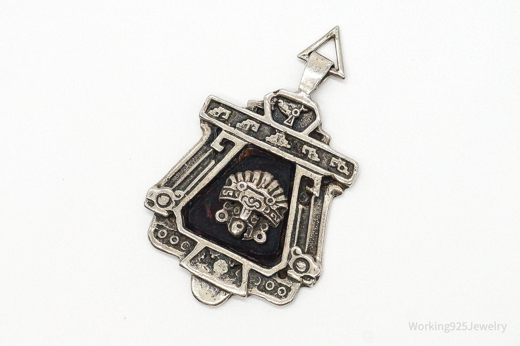 RARE Large Mexico Designer Aduna Aztec Leather Sterling Silver Pendant | Jewelry > Necklaces > Pendants | Wiccan Center