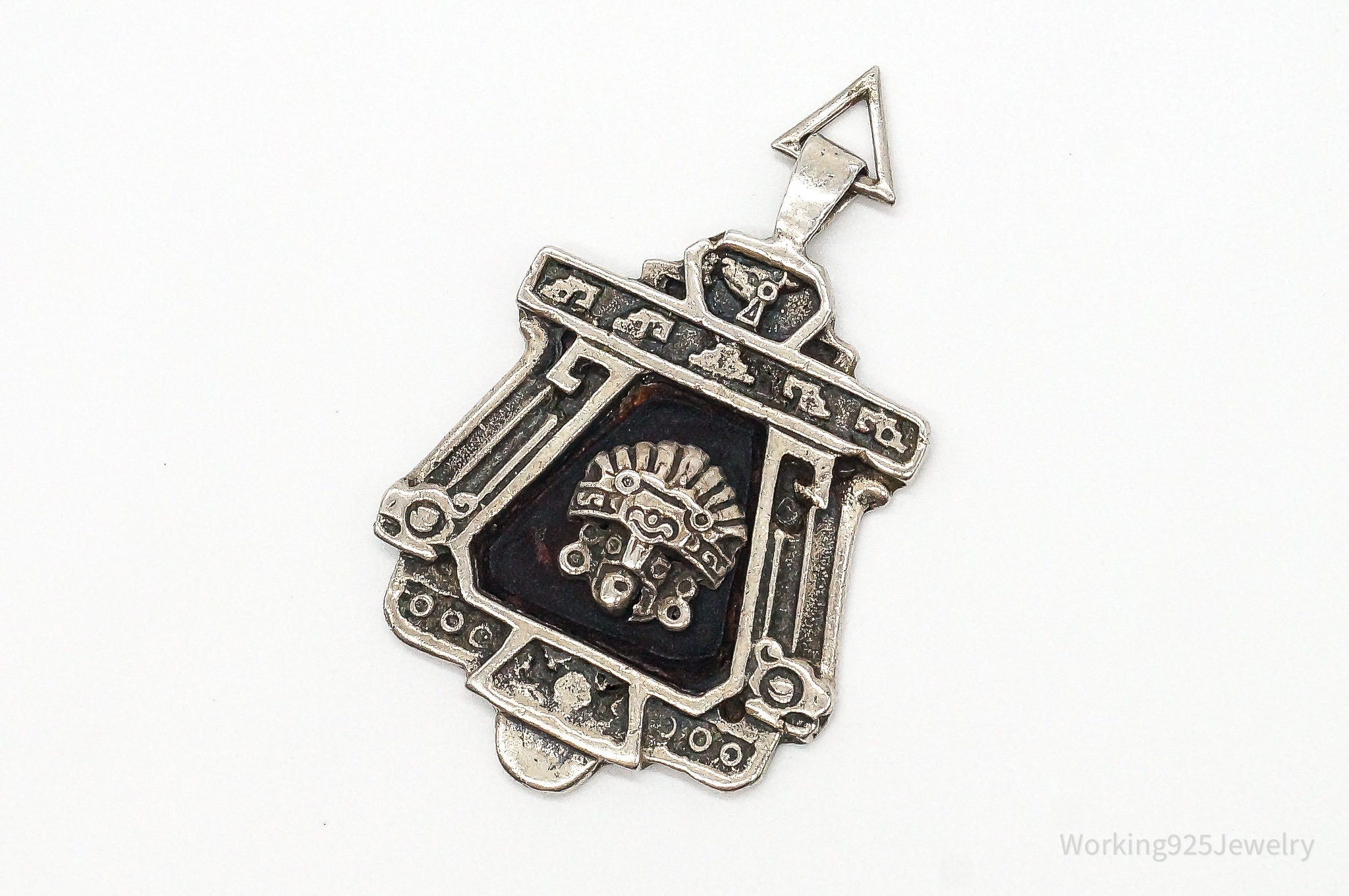 RARE Large Mexico Designer Aduna Aztec Leather Sterling Silver Pendant | Jewelry > Necklaces > Pendants | Wiccan Center