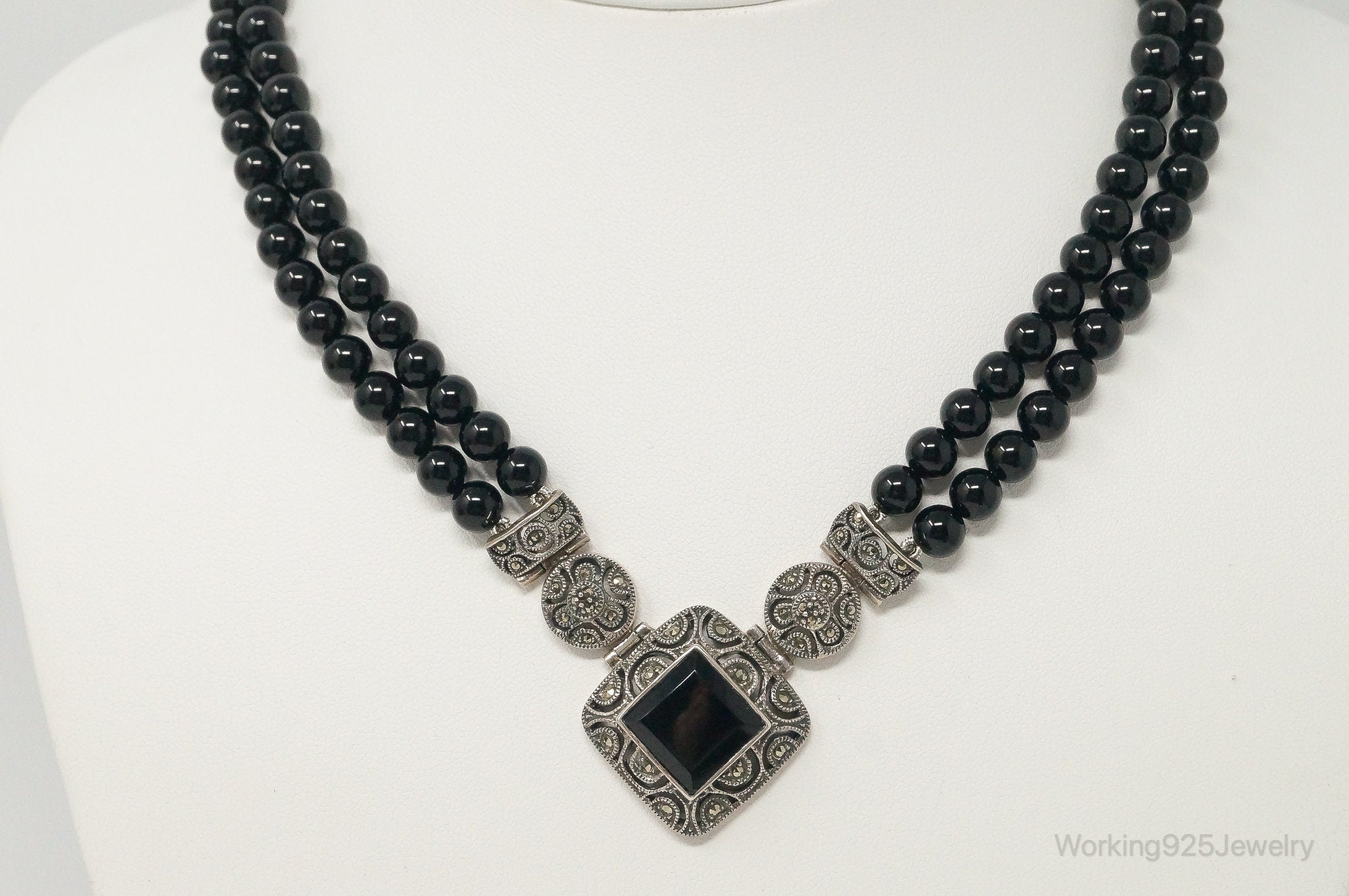 Vintage Designer Judith Jack Black Onyx Marcasite Sterling Silver Necklace | Jewelry > Necklaces > Pendants | Wiccan Center