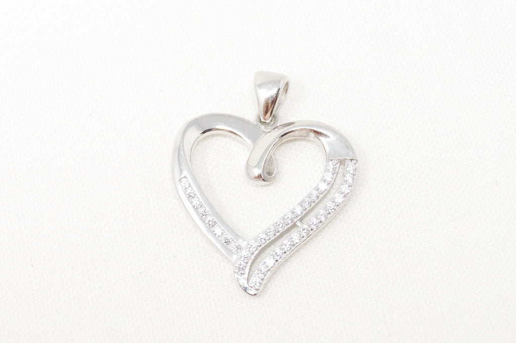 Vintage Open Heart Cubic Zirconia Accented Sterling Silver Necklace Pendant | Jewelry > Necklaces > Pendants | Wiccan Center