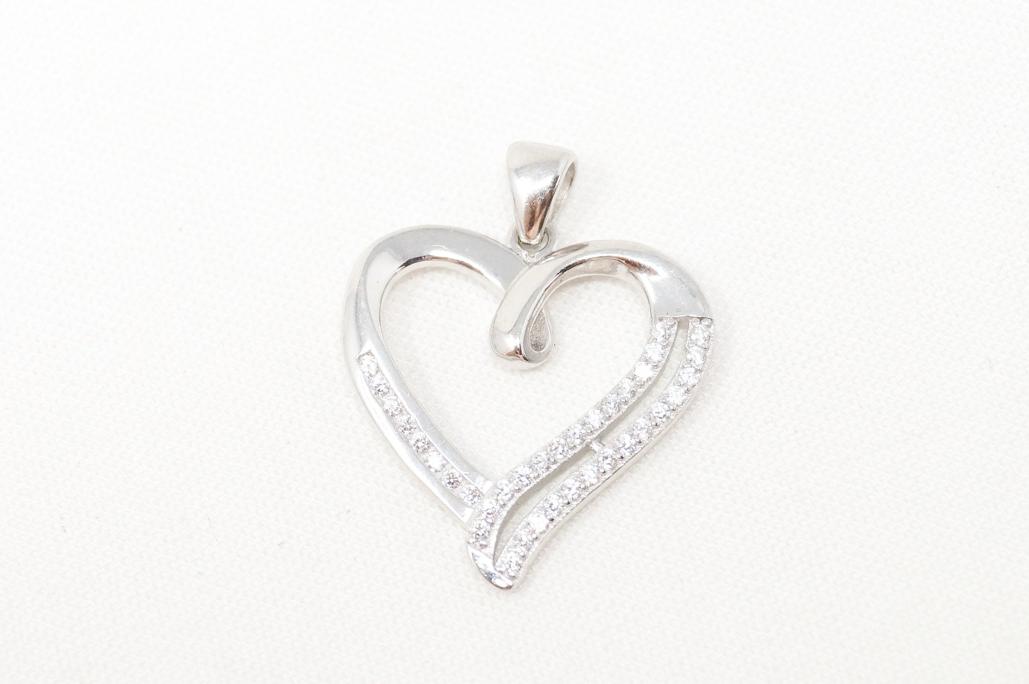 Vintage Open Heart Cubic Zirconia Accented Sterling Silver Necklace Pendant | Jewelry > Necklaces > Pendants | Wiccan Center