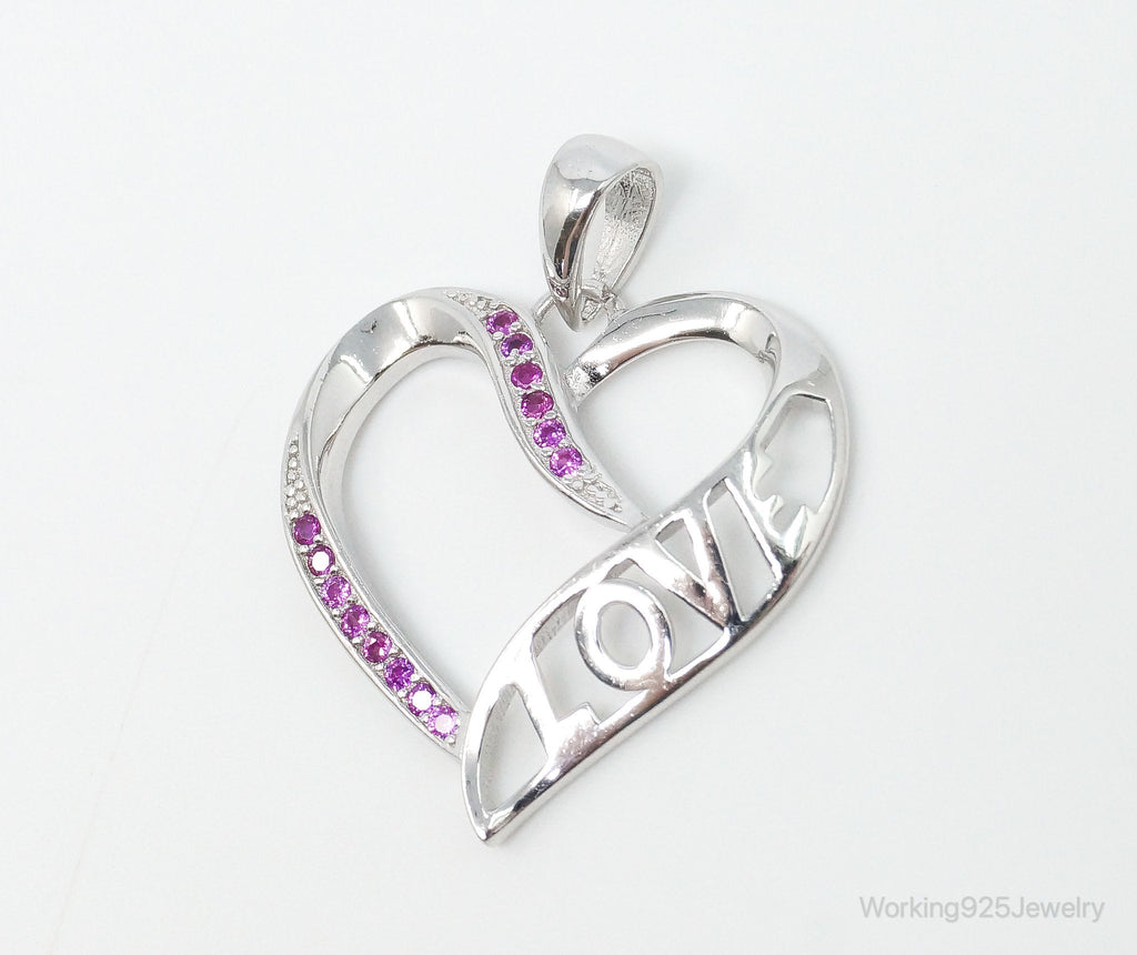 Vintage Open Heart Pink Cubic Zirconia Sterling Silver Necklace Pendant | Jewelry > Necklaces > Pendants | Wiccan Center