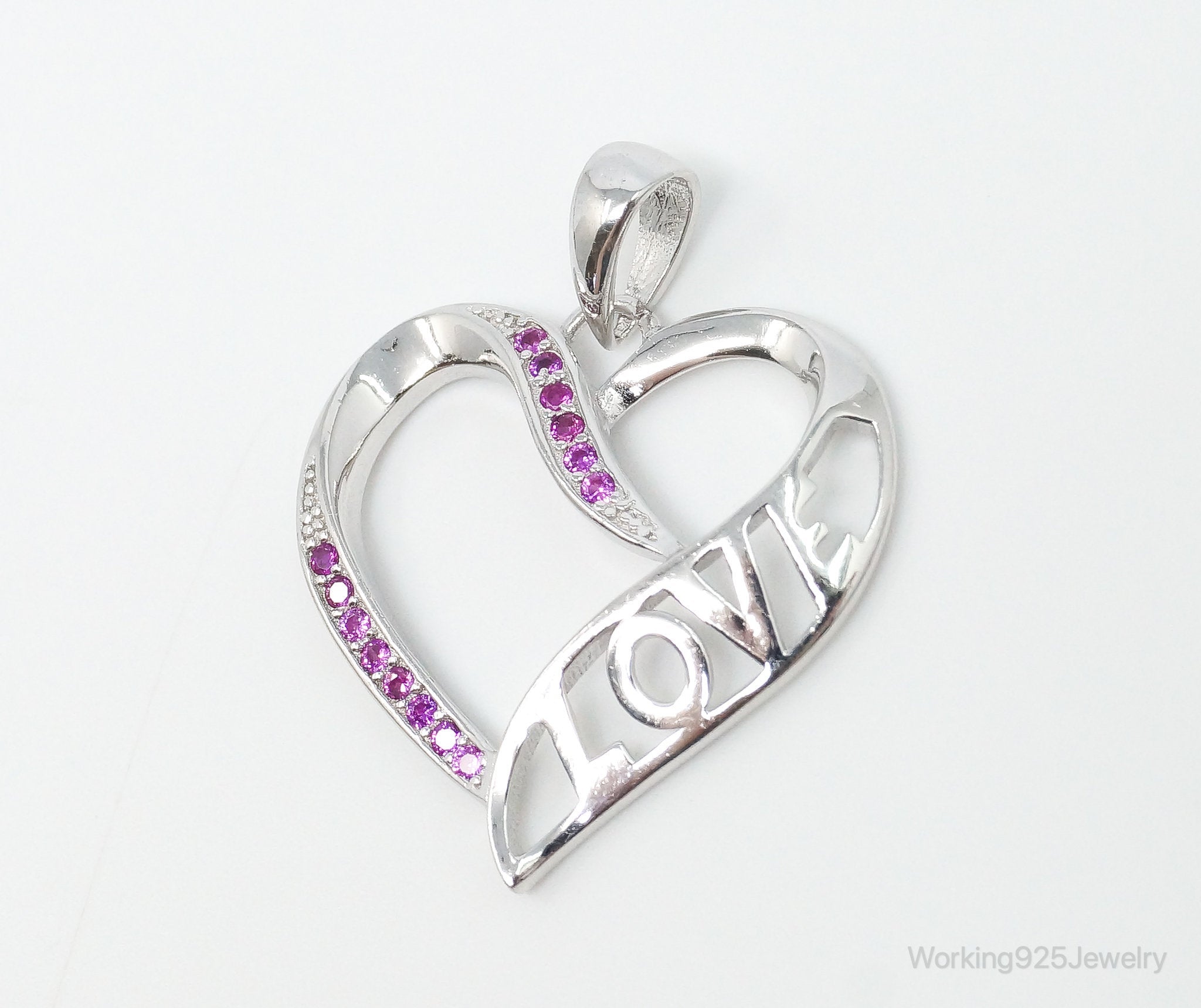 Vintage Open Heart Pink Cubic Zirconia Sterling Silver Necklace Pendant | Jewelry > Necklaces > Pendants | Wiccan Center
