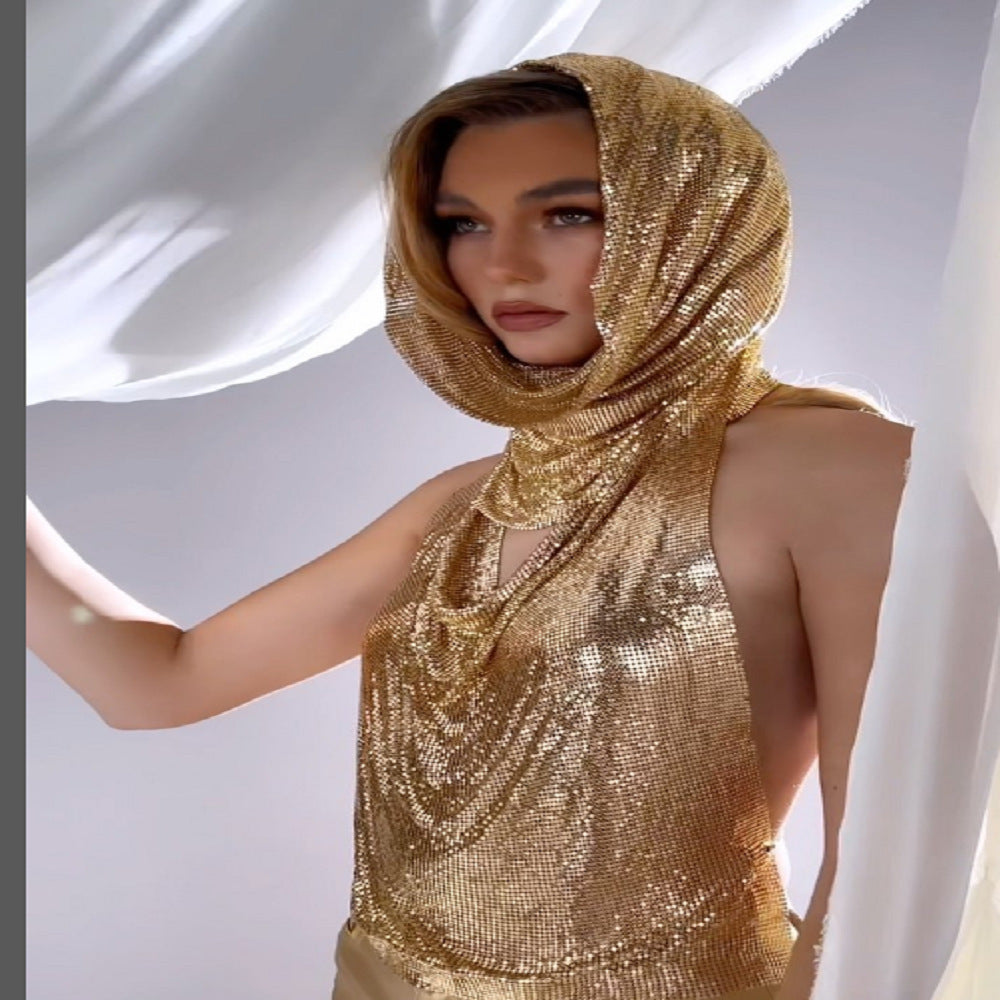 Back Slit Metal Sequins Top Scarf Two-piece Set | 0 | Wiccan Center