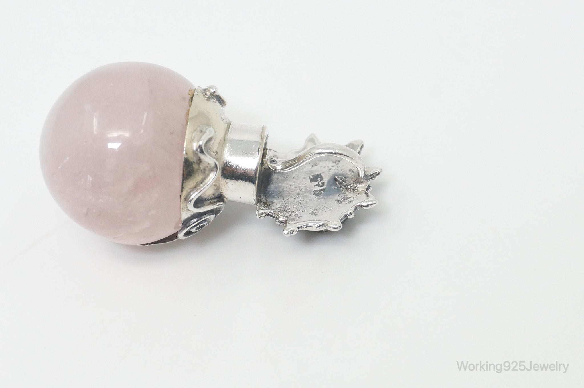 Vintage Rose Quartz Abalone Shell Bali Cat Sterling Silver Necklace Pendant | Jewelry > Necklaces > Pendants | Wiccan Center
