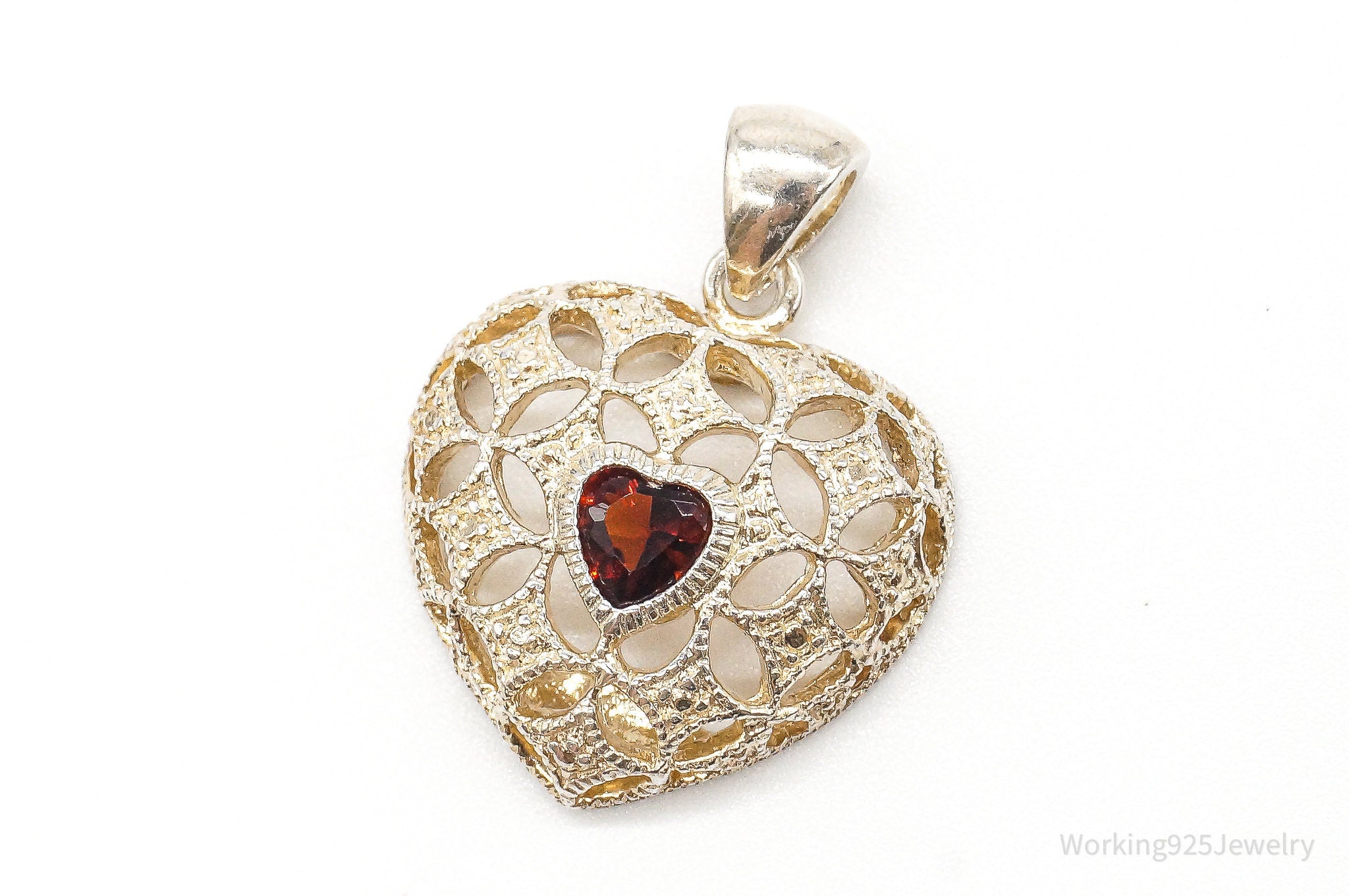 Vintage Designer Avon Garnet Heart Sterling Silver Pendant | Jewelry > Necklaces > Pendants | Wiccan Center