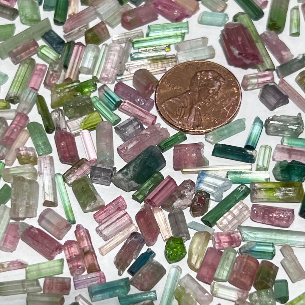 Bicolored Multicolored Tourmaline Crystals Natural Gemstones Grams Lot Watermelon | Home & Living > Home Decor > Home Accents > Rocks & Geodes | Wiccan Center