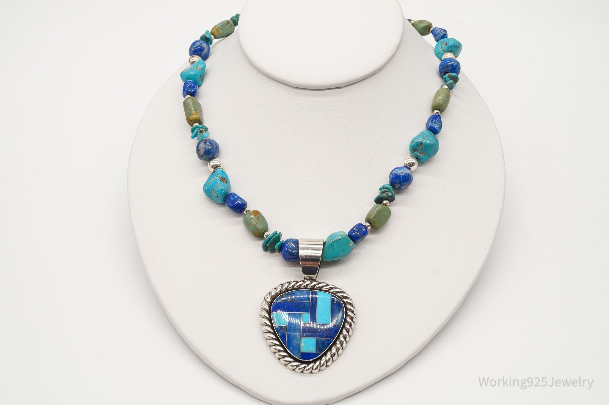 Vintage Carolyn Pollack Relios Turquoise Lapis Lazuli Sterling Silver Necklace | Jewelry > Necklaces | Wiccan Center