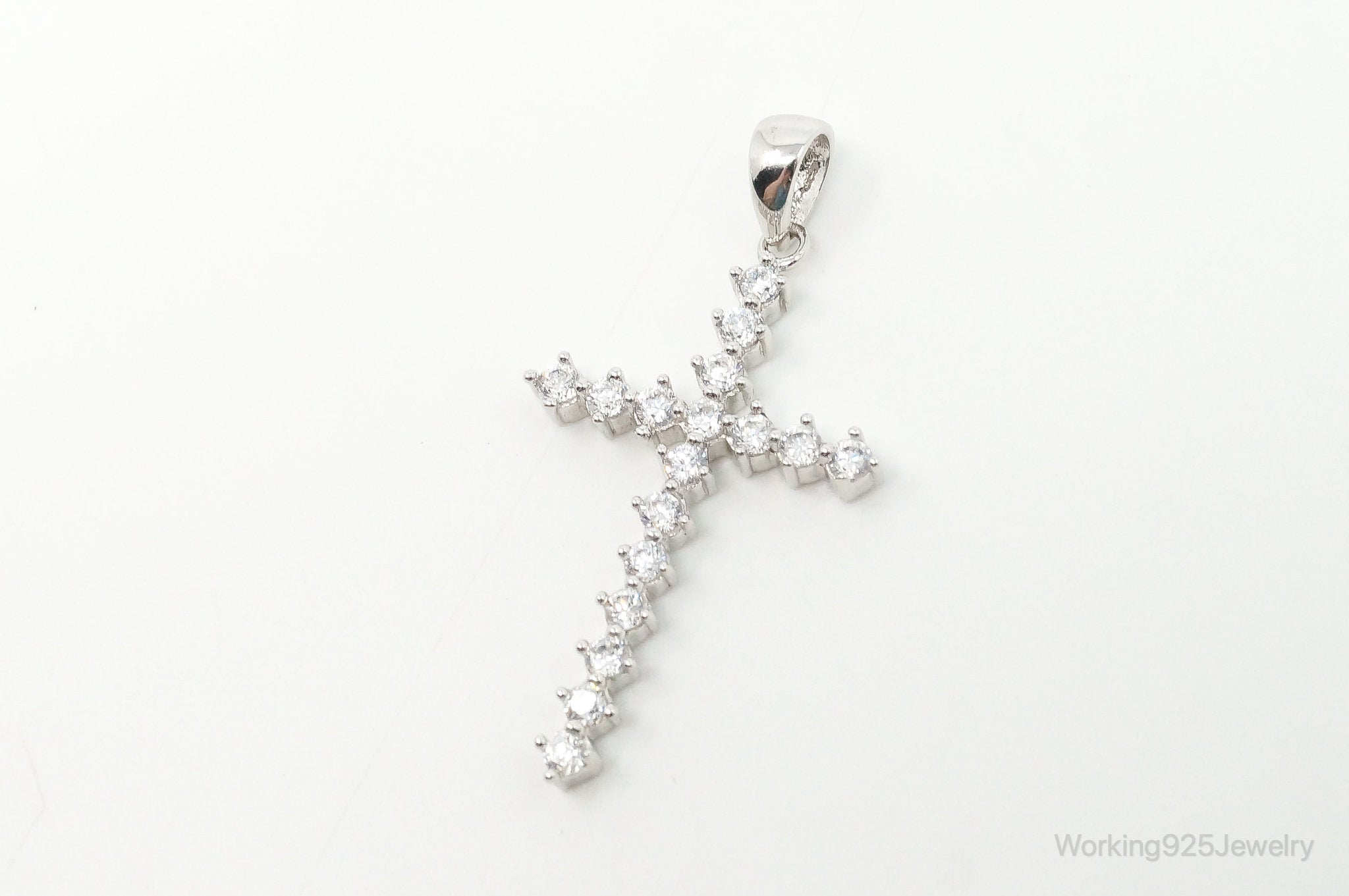 Large Vintage Cubic Zirconia Cross Sterling Silver Necklace Pendant | Jewelry > Necklaces > Pendants | Wiccan Center