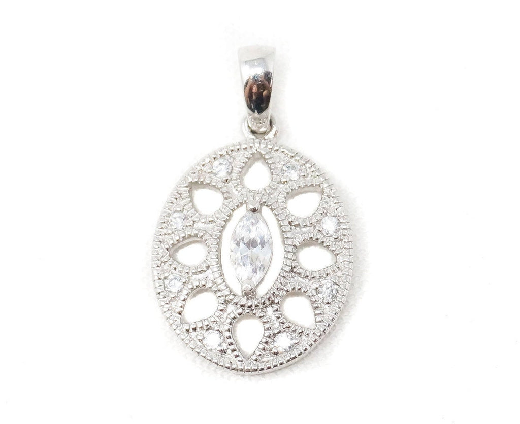 Vintage Art Deco Cubic Zirconia Cut Out Sterling Silver Necklace Pendant | Jewelry > Necklaces > Pendants | Wiccan Center