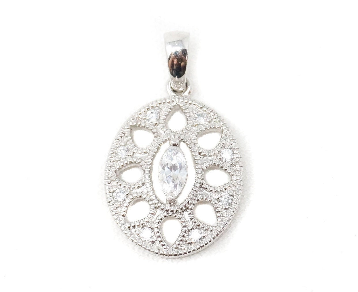 Vintage Art Deco Cubic Zirconia Cut Out Sterling Silver Necklace Pendant | Jewelry > Necklaces > Pendants | Wiccan Center