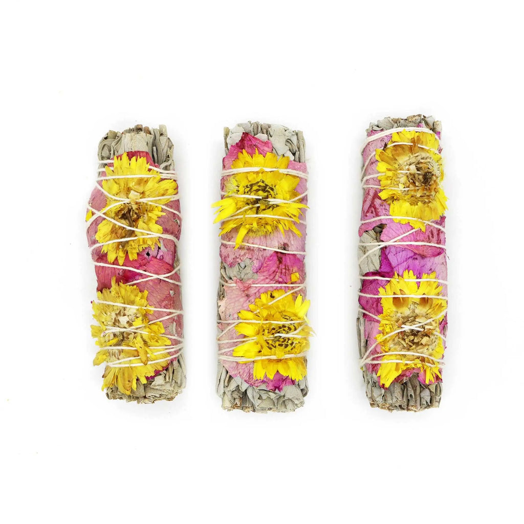 'Amor' Floral White Sage Smudge Stick (4 in) | Smudge Sticks | Wiccan Center