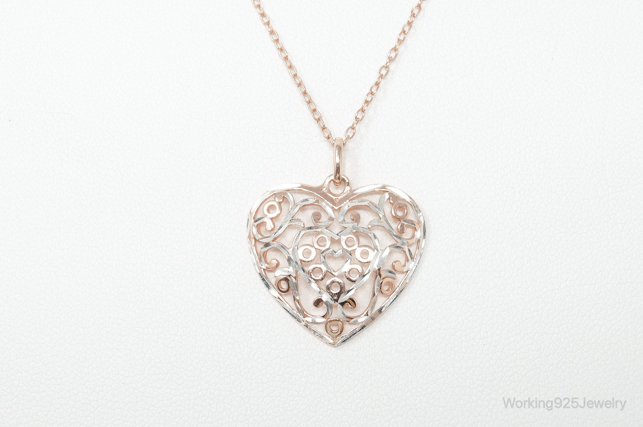 Vintage Rose Gold Vermeil Heart Sterling Silver Necklace - 18 Inch Chain | Jewelry > Necklaces > Pendants | Wiccan Center