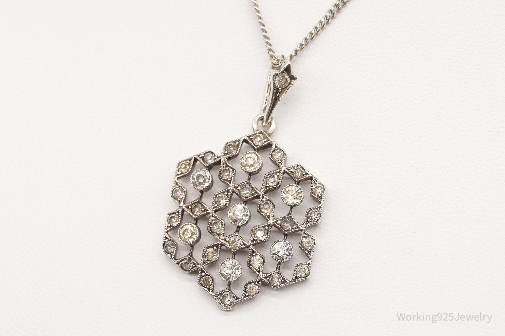 Antique Vintage Faux Diamonds Snowflake Sterling Silver Necklace | Jewelry > Necklaces > Pendants | Wiccan Center