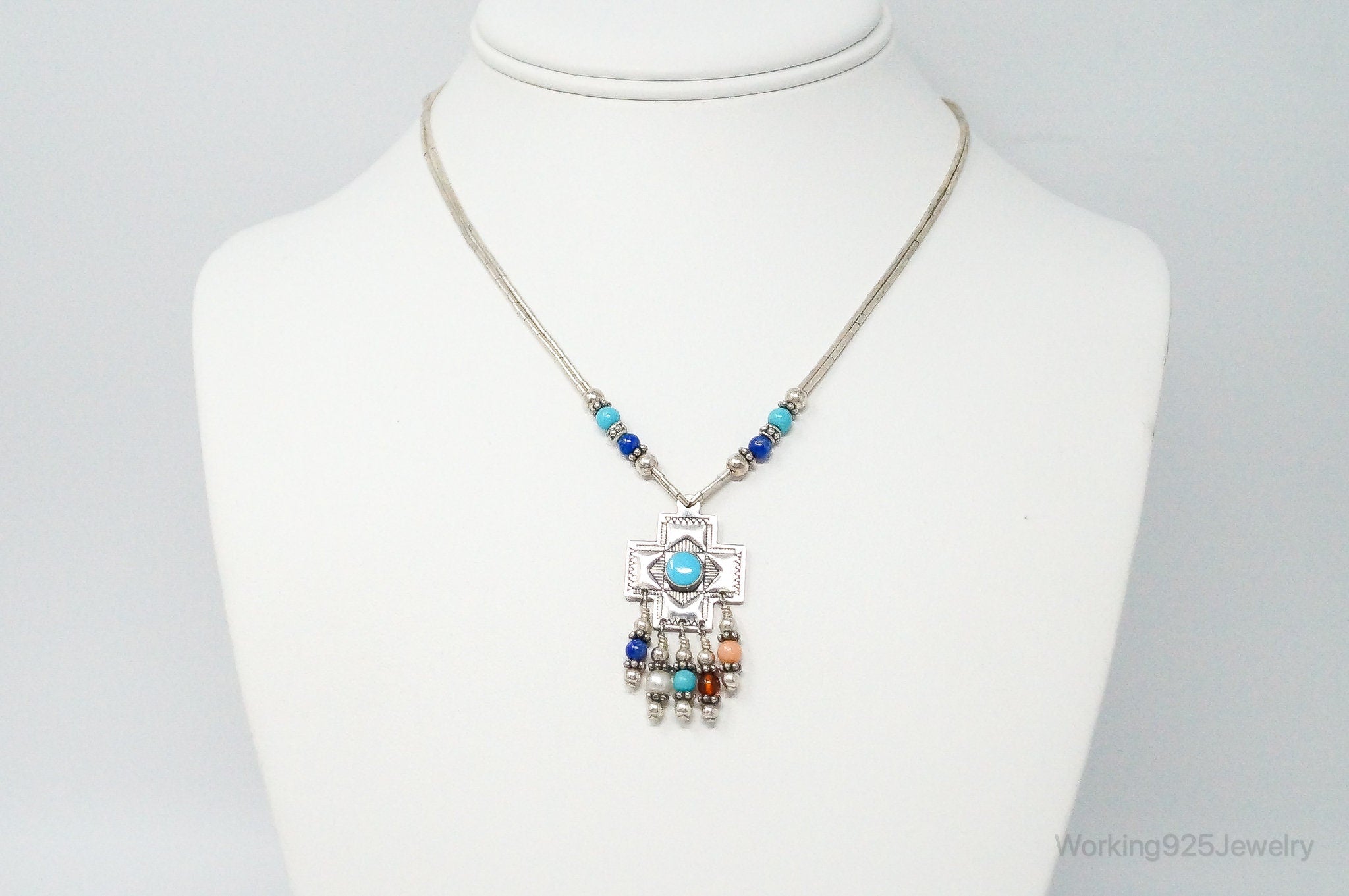 QT Turquoise Pendant On Carolyn Pollack Bead Sterling Silver Chain Necklace | Jewelry > Necklaces | Wiccan Center