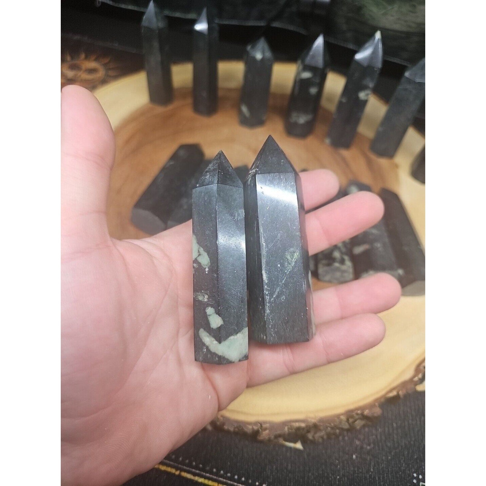 .74lbs Avg 4Pcs Natural Plum Blossom Jasper Crystal Point Tower Polished Healing | Crystal Points & Towers | Wiccan Center