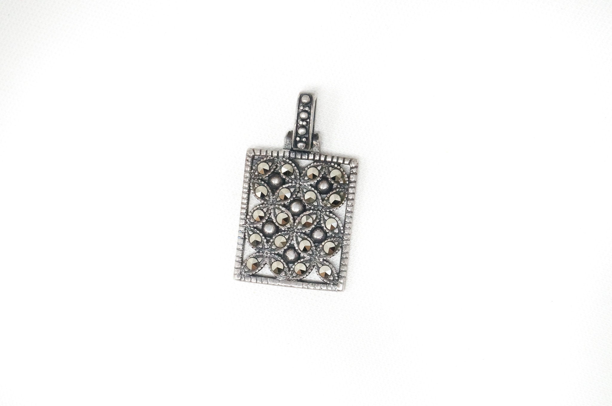 Vintage Designer BOMA Marcasite Sterling Silver Square Necklace Pendant | Jewelry > Necklaces > Pendants | Wiccan Center