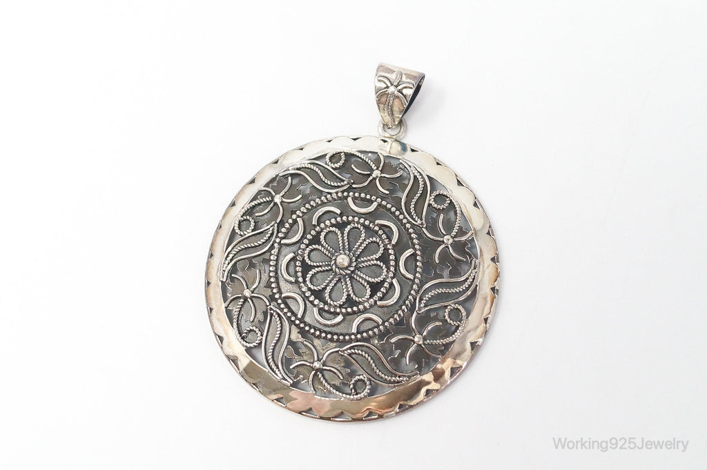 Large India Designer Doug Paulus Ornate Flower Sterling Silver Pendant | Jewelry > Necklaces > Pendants | Wiccan Center