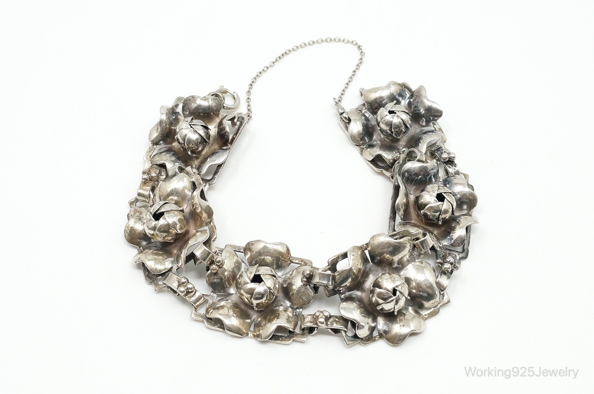 RARE 1940s Designer HOBE Flower Panels Sterling Silver Bracelet | Jewelry > Bracelets | Wiccan Center