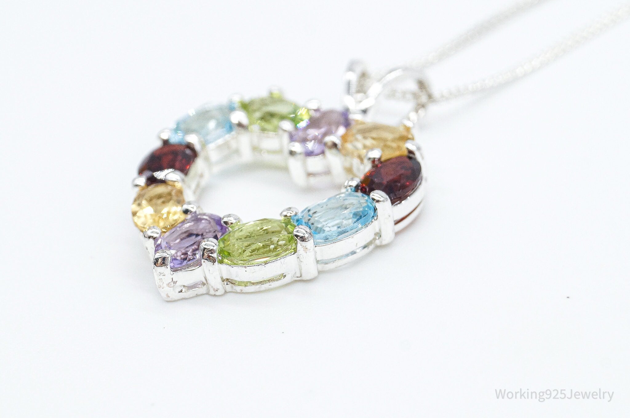 Multi Gemstone Large Heart Sterling Silver Necklace | Jewelry > Necklaces > Pendants | Wiccan Center