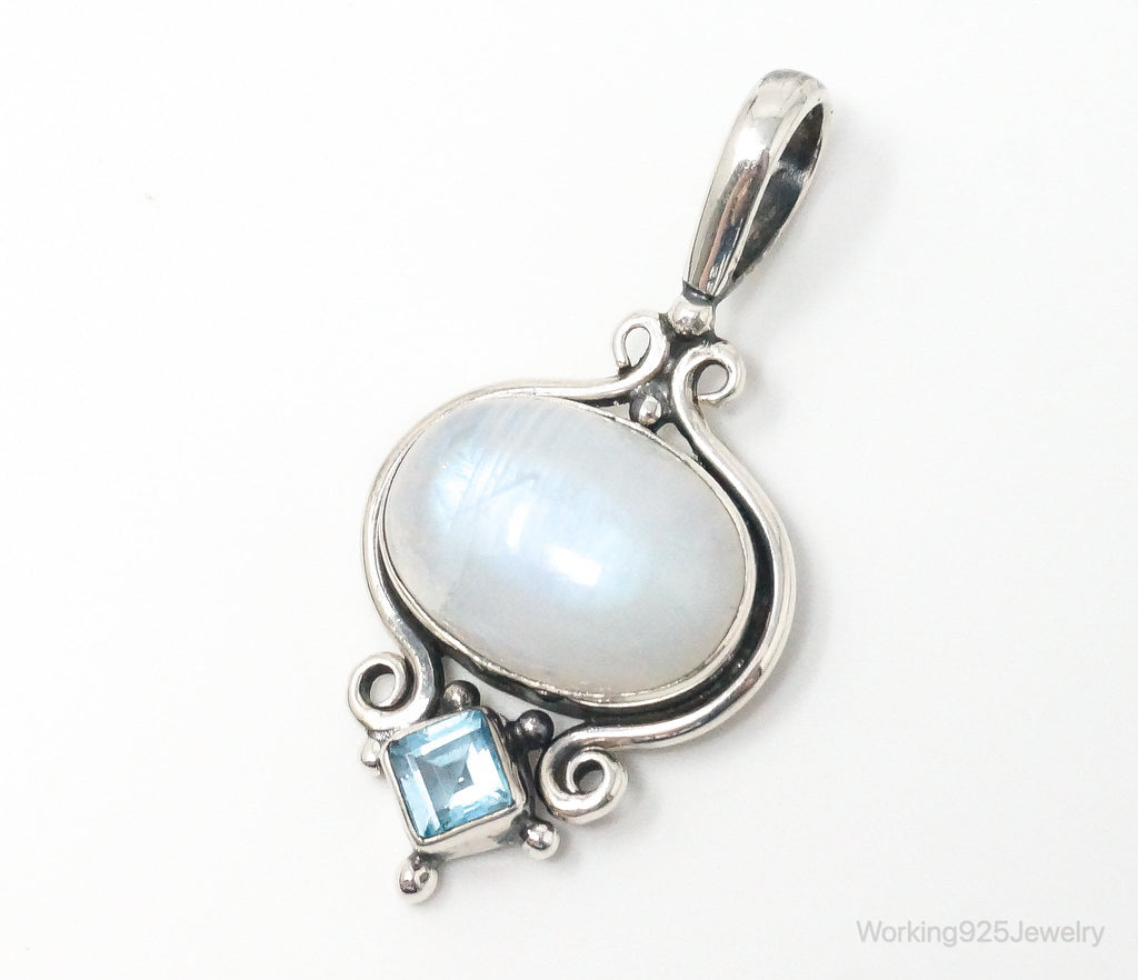 Vintage Blue Topaz Large Moonstone Sterling Necklace Pendant | Jewelry > Necklaces > Pendants | Wiccan Center