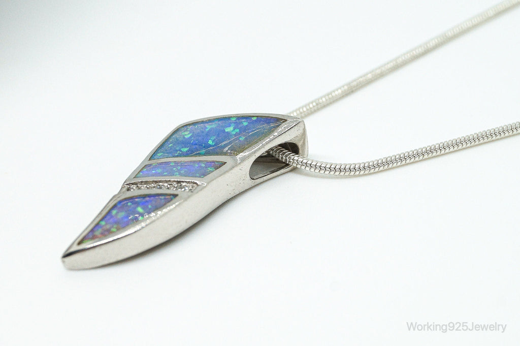 Vintage Opal Cubic Zirconia Sterling Silver Necklace | Jewelry > Necklaces > Pendants | Wiccan Center