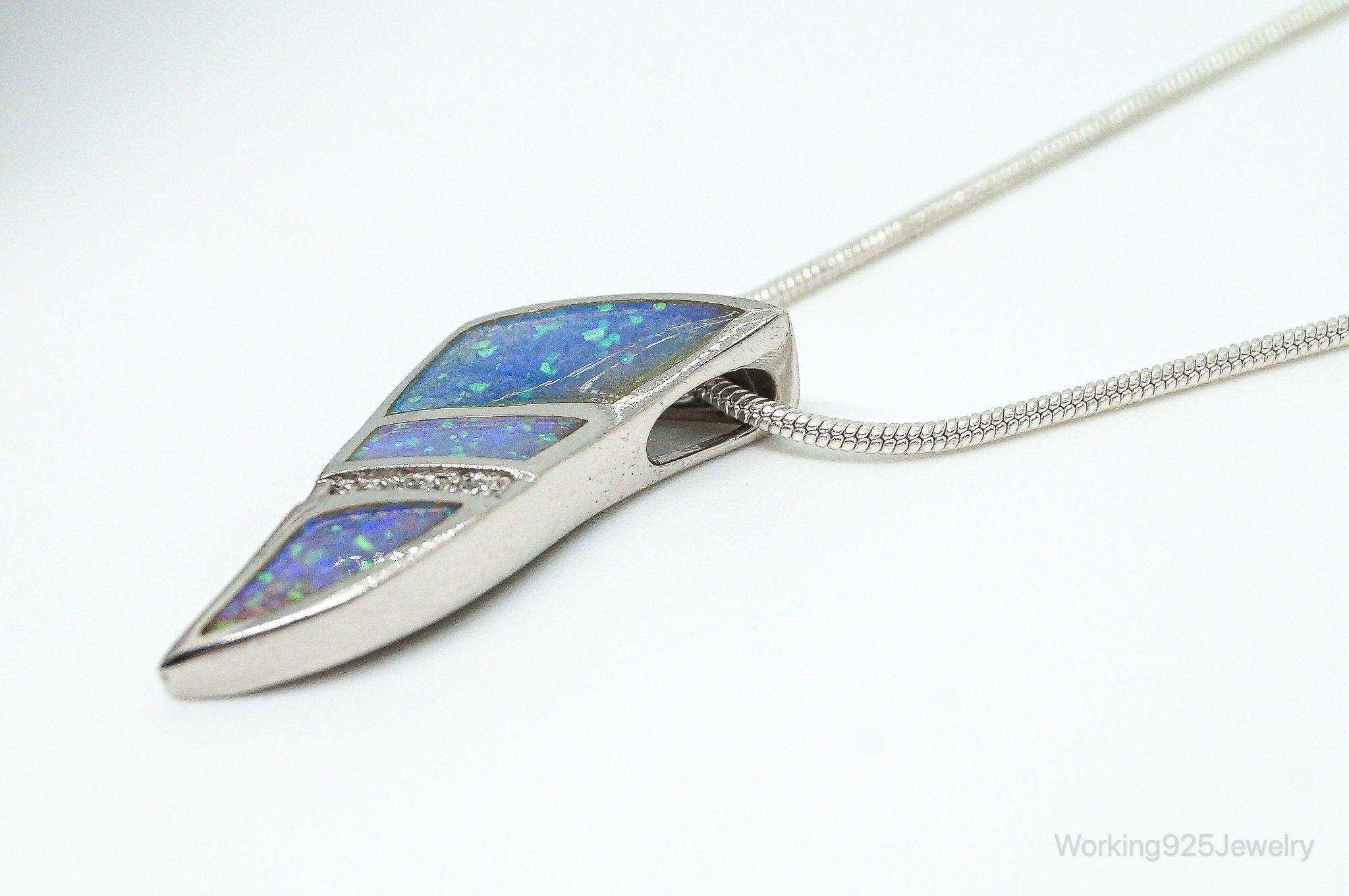 Vintage Opal Cubic Zirconia Sterling Silver Necklace | Jewelry > Necklaces > Pendants | Wiccan Center