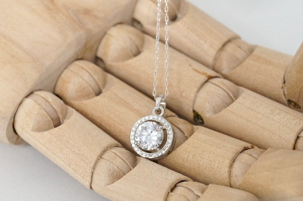 Vintage Art Deco Style Large Simulated Diamond Sterling Silver Necklace 18" | Jewelry > Necklaces > Pendants | Wiccan Center