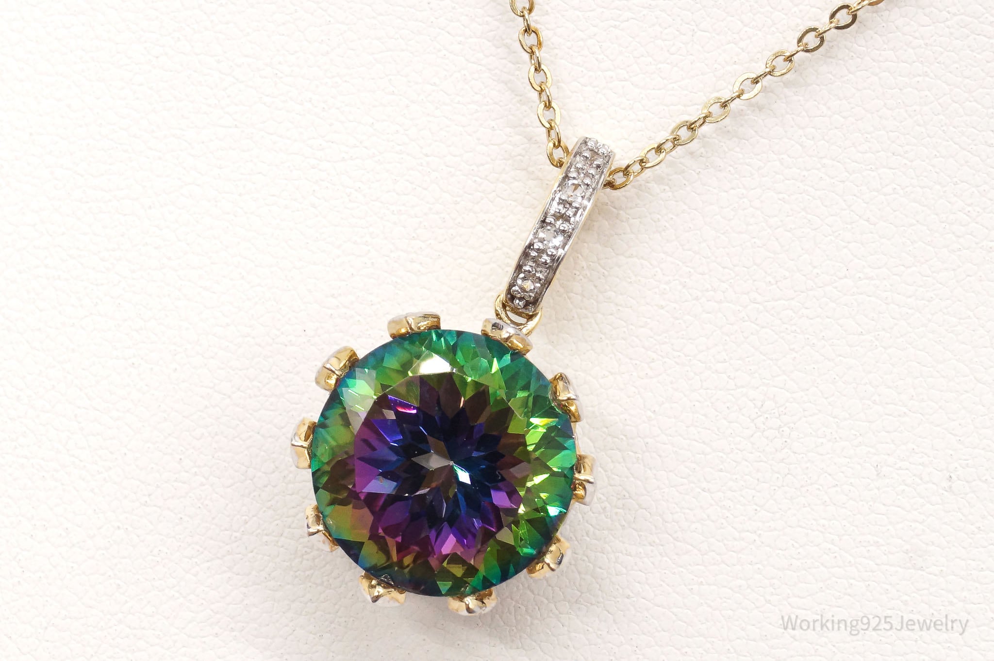 VTG Mystic Topaz Cubic Zirconia Gold Vermeil Sterling Silver Crown Necklace | Jewelry > Necklaces > Pendants | Wiccan Center